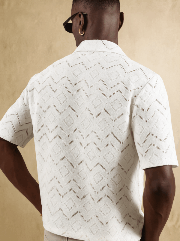 White Textured Mesh Relaxed Fit Shirt