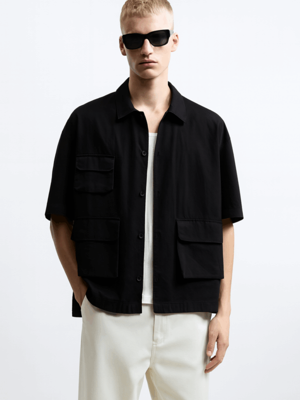 Rave Black 3 Pocket Cotton Relaxed Fit Shirt