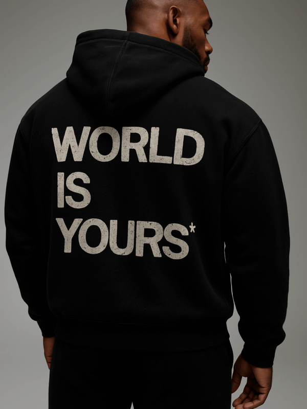 World Is Yours Printed Oversized Black Hoodie