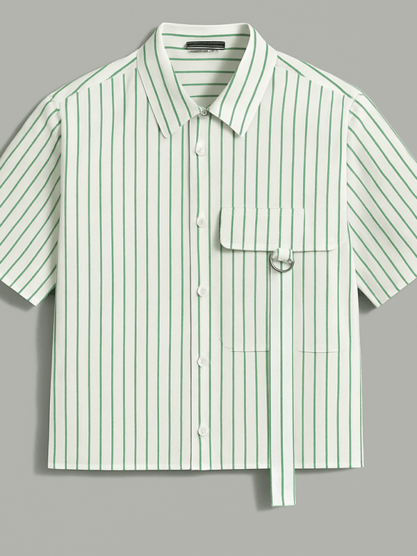 Kegan Green Stripes Flap Pocket Relaxed Fit Stripes Shirt