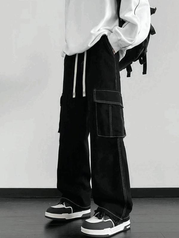 Farco Black Contrast Stitch Cargo Pants