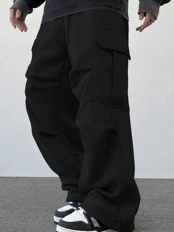 Raymo Black Relaxed Fit Oversized Cotton Fleece Jogger