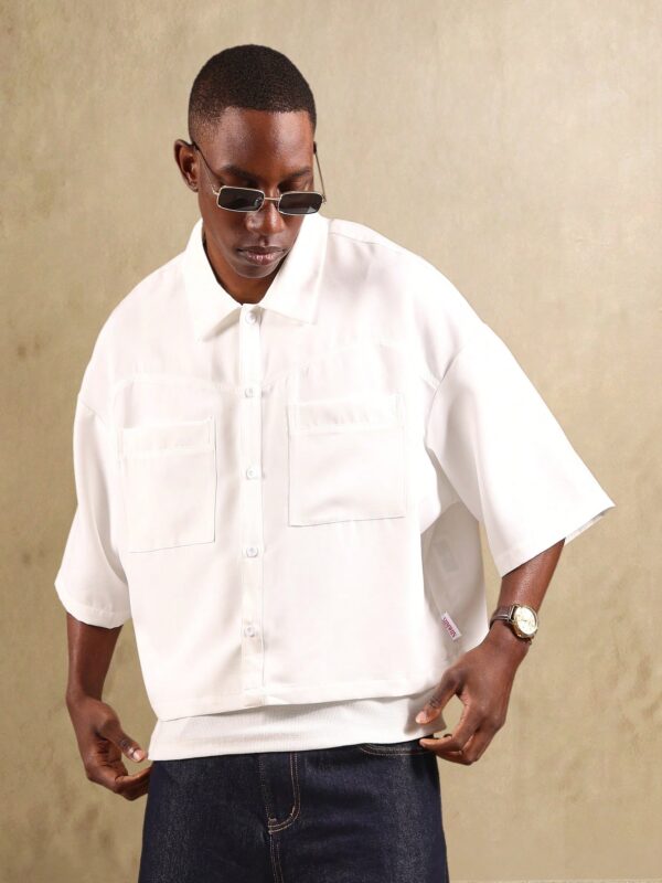 Chase White Drop Shoulder Half Sleeves Cotton Shirt