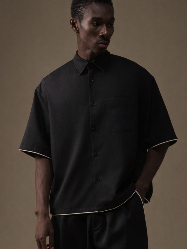 Steven Black Contrast Binding Relaxed Fit Shirt