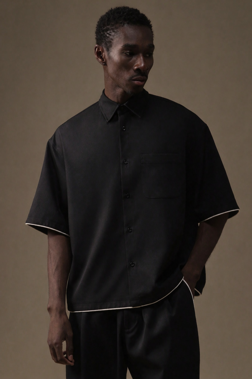 Steven Black Contrast Binding Relaxed Fit Shirt