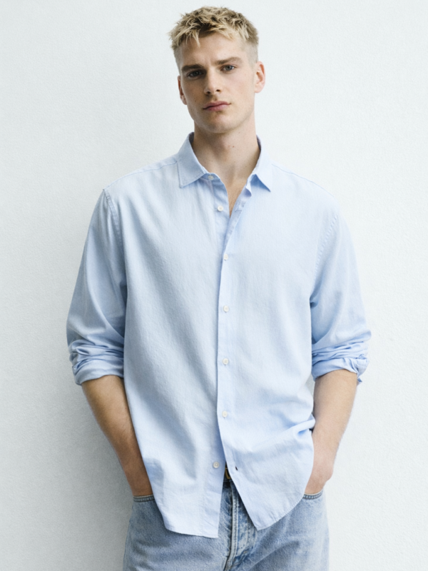 Nabby Sky Blue Tailored Full Sleeves Cotton Shirt