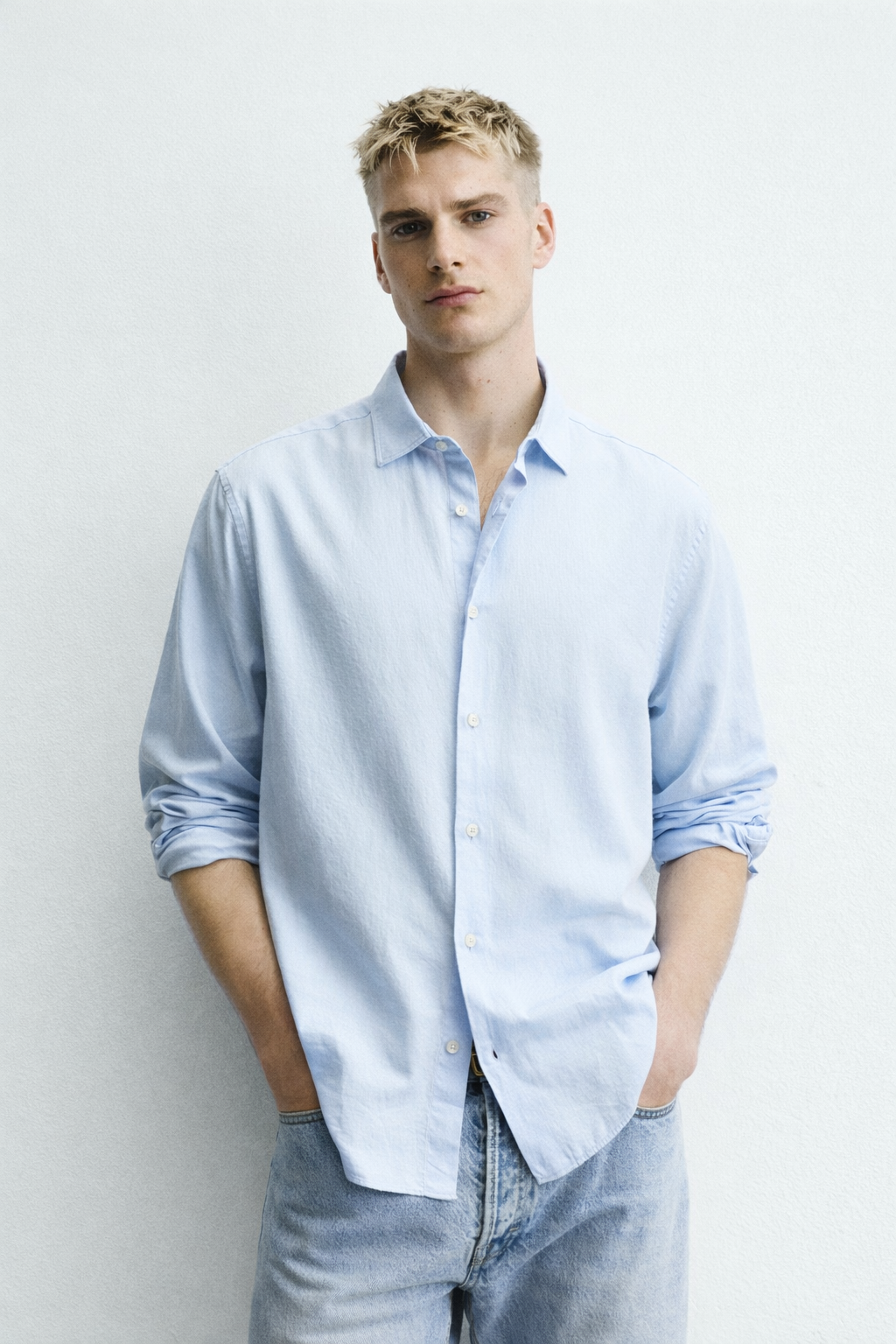Nabby Sky Blue Tailored Full Sleeves Cotton Shirt