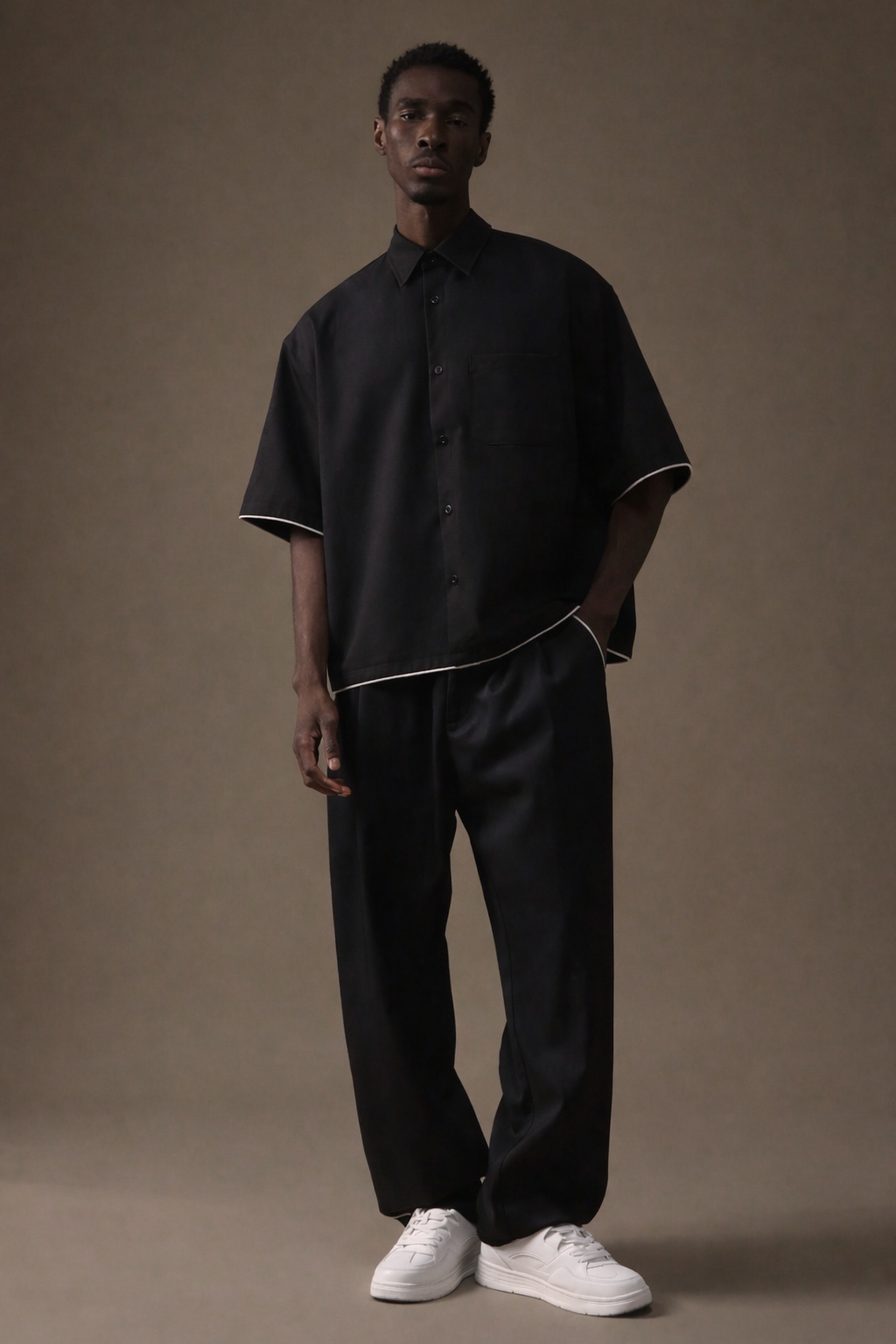 Steven Black Contrast Binding Relaxed Fit Shirt - Image 5