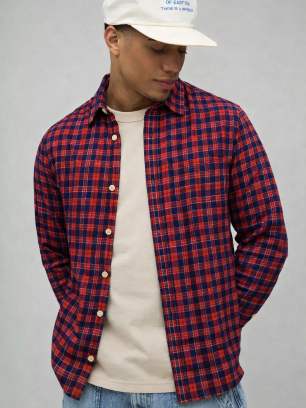Dave Red Blue Check Cotton Flannel Shirt