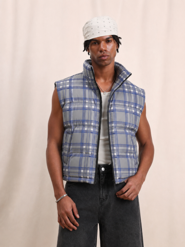 Jason Grey Check Sleeveless Puffer Jacket