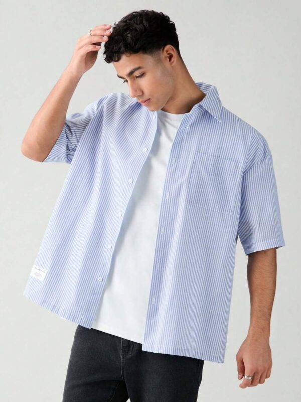 Micky Blue White Stripes Cotton Half Sleeves Shirt
