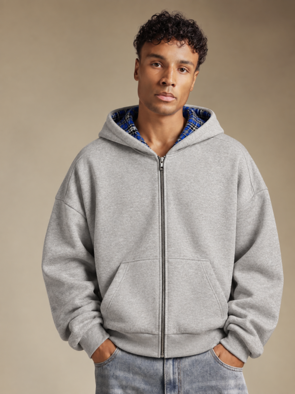 Reversible Grey & Blue Plaid Zip Hoodie
