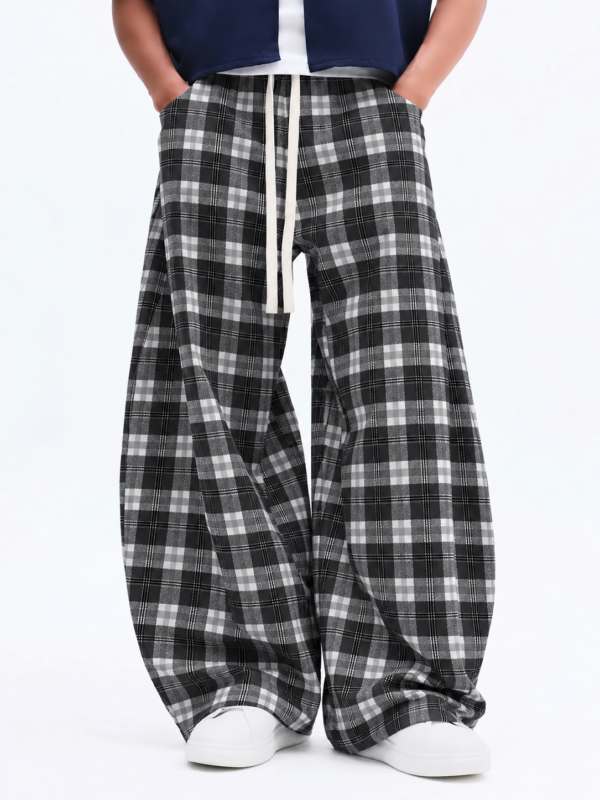 Monochrome Plaid Ultra Wide Leg Pants