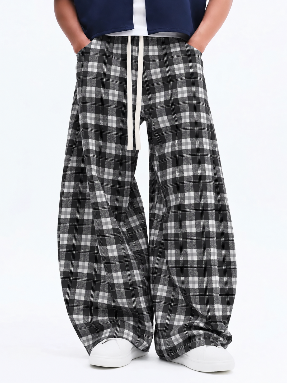 Monochrome Plaid Ultra Wide Leg Pants
