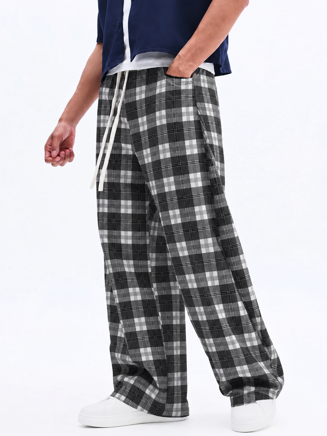 Monochrome Plaid Ultra Wide Leg Pants - Image 3