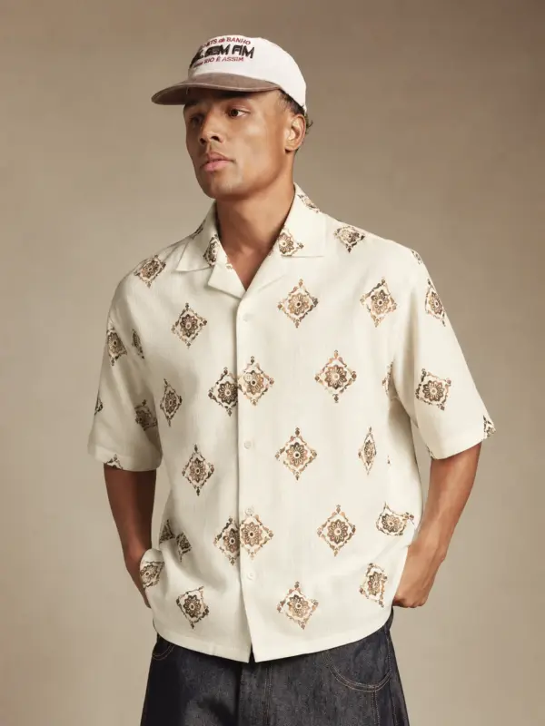 Midus Abstract Print Relaxed Fit Cotton Shirt
